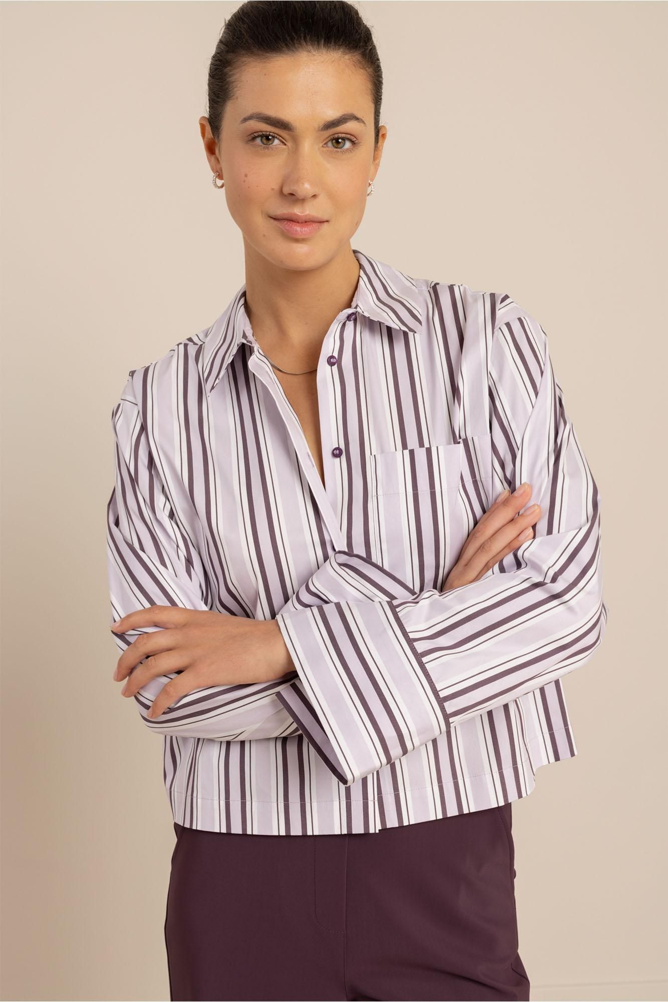 Stripe Blouse van Studio Anneloes in lavendel met bruin