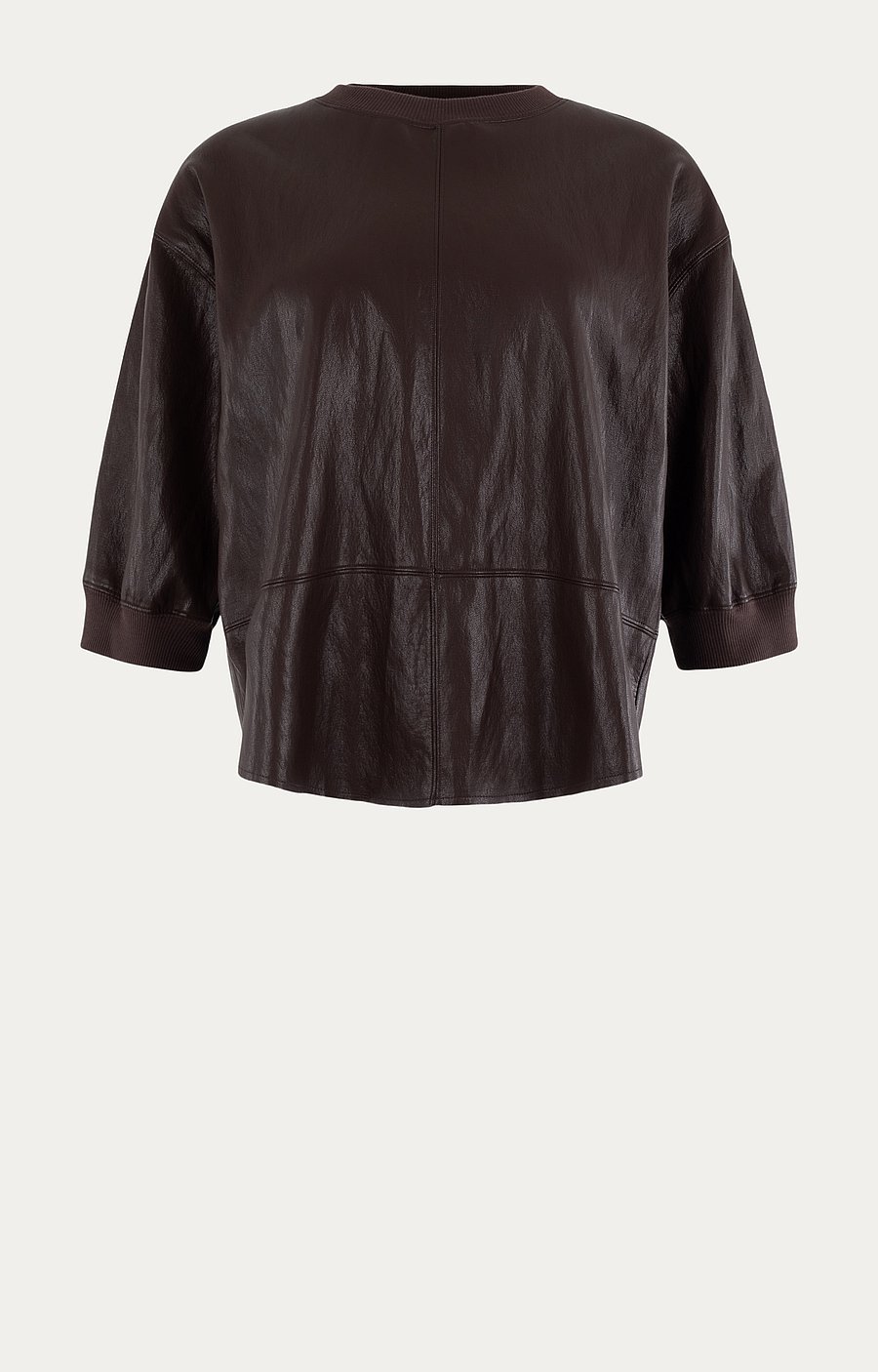 Bruine Blouse Antonella van Moscow met ronde hals en driekwart mouw