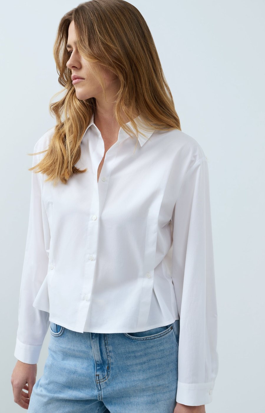 Witte poplin blouse met verstelbare taille van YAYA