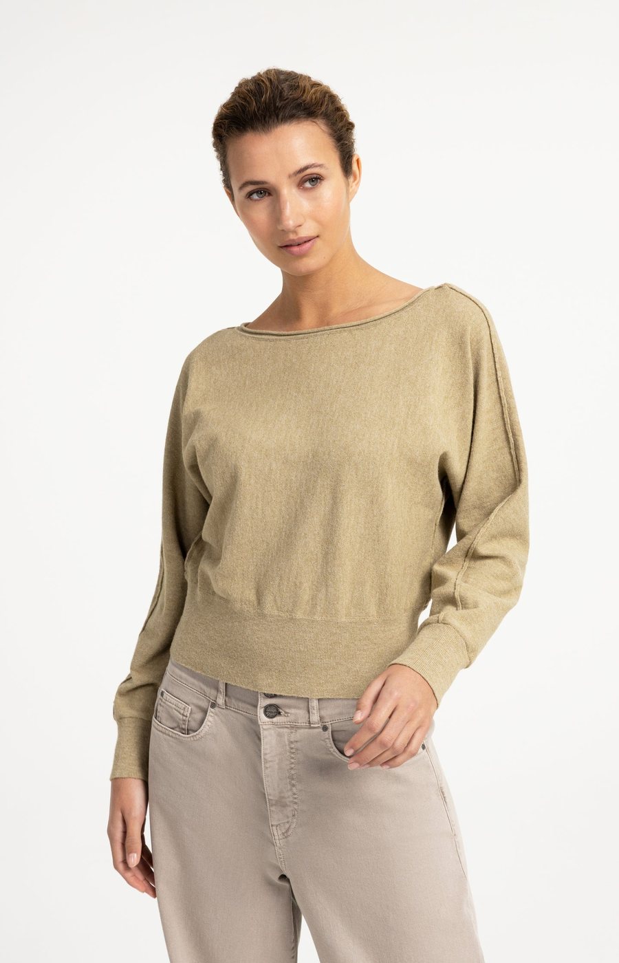 Trui met boothals van YAYA in de kleur Olive Gray Green