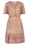 Roze jurkje met print met V-hals, vlindermouwtjes en volant rokje.