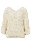 Gebreide trui van het merk Yaya met V-hals en ingebreid patroon in de kleur wool white.
