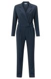 Jumpsuit van het merk Yaya met overslag, lange mouwen en een reverskraag in de keur donker blauw.