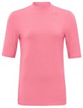 Roze shirt met korte mouwen en opstaande hals van het merk Yaya in de kleur roze.