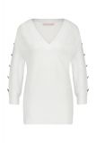Gebreide trui met V-hals en lange mouwen met knopen in de kleur off white.
