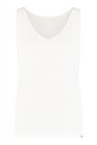 Satinlook mouwloos topje met V-hals in de kleur off white.