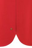 Rood zomerjurkje van katoen/elastaanmix met driekwart mouw, V-hals en rond gesneden aan de onderkant.