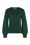 Ajourgebreide trui van het merk Studio Anneloes met lange pofmouwen met knoopjes bij de boorden in de kleur deep green.