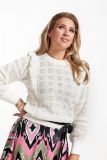 Gebreide trui met patroon, ronde hals, lange mouwen en ruffles bij de mouwinzet van het merk Studio Anneloes in de kleur off white.