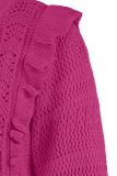 Gebreide trui met patroon, ronde hals, lange mouwen en ruffles bij de mouwinzet van het merk Studio Anneloes in de kleur fuchsia.