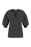 Travel blouse met print met ronde hals met V-insnede en korte pofmouwen in de kleur zwart/off white.