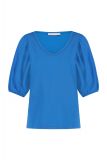 Shirt met V-hals en korte pofmouwen in de kleur new cobalt.