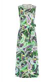 Mouwloze jurk met print met ronde hals en self fabric srtikceintuur in de kleur off white/groen.