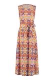 Mouwloze jurk met print met ronde hals en self fabric srtikceintuur in de kleur ginger/cool lilac.