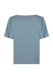 Satinlook shirt met V-hals, ronde hals en korte wijde pofmouwen van het mrek Studio Anneloes in de kleur denim blue.