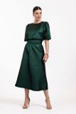 A-line jurk met brede tailleband, ritssluiting en steekzakken van het merk Studio Anneloes in de kleur dark green.
