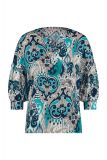 Viscose blousetop van het merk Studio Anneloes met all-over print, halflange mouwen en V-hals in de kleur taupe/turquoise.