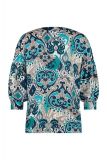 Viscose blousetop van het merk Studio Anneloes met all-over print, halflange mouwen en V-hals in de kleur taupe/turquoise.