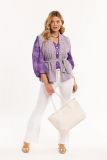Mouwloos tweed jasje met strikceintuur van het merk Studio Anneloes in de kleur purple/pink.