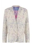 Jacquard blazer van het merk Studio Anneloes met all-over bloemenprint, V-hals, knoopsluiting en faux paspelzakken in de kleur purple/coral.