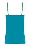 Singlet van travelstof van het merk Studio Anneloes met verstelbare smalle bandjes en een knoopdetail bij de borsten in de kleur turquoise.