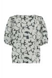Katoenen blouse met ronde hals met V-insnede, korte pofmouwen en regular fit van het merk Studio Anneloes in de kleur wit/zwart.