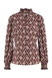 Travel blouse met ruffle kraag en V-insnede en lange mouwen met gesmockte details van het merk Studio Anneloes in de kleur cappu/bordo.