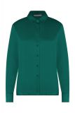 Satinlook blouse met lange mouwen met manchetten, knoopsluiting en een puntkraag van het merk Studio Anneloes in de kleur donker groen.