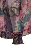 Viscose blousetop met all-over print van het merk Studio Anneloes met hoge gesmockte hals en lange mouwen met gesmockte mouwuiteinden in de kleur aubergine/off white.