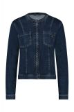 Denim jas met ronde hals, drukknopen en gevlochten detail op de knopenlijst en de halslijn, lange mouwen en opgestikte zakken in de kleur mid jeans.