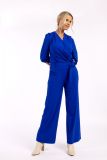 Travel jumpsuit met overslag, lange mouwen, tailleband met riemlussen en rechte pijpen van het merk Studio Anneloes in de kleur azure.