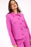 Roze kleurige jas met grote klassieke kraag, lange mouwen en knopen van het merk Studio Annleloes.