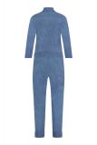 Jumpsuit van travel kwaliteit met lange mouwen, klassieke kraag, knoopsluiting en rijgkoord bij de taille van het merk Studio Anneloes in de kleur blauw.