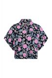 Travel blouse met korte, brede mouwen, knopenlijst en bloemenprint in de kleuren donker blauw / roze van het merk Studio Anneloes.