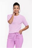 Gestreepte pullover met halve mouwen en getailleerde fit met strepen van het merk Studio Anneloes in de kleur off white/lila roze.