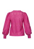 Top van opengewerkte stof met V-hals en lange mouwen van Sisters Point in de kleur roze.