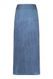 Denim look maxi rok van travelstof met rijgkoord van het merk Studio Anneloes in de kleur blauw.