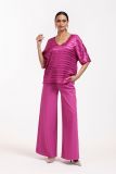 broek met elastieken tailleband, wijde pijp, roze, studio anneloes, travel kwaliteit