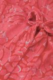 Mouwloze crepe jurk met all-over print van het merk Studio Anneloes met hoge hals met strikdetail en volantrok in de kleur rood/koraal.