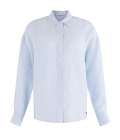 Gestreepte linnen blouse van het merk Moscow met lange mouwen in de kleur licht blauw.