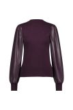 Pullover van het merk Studio Anneloes met ronde hals en faux leather pofmouwen in de kleur blackberry.