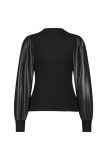 Pullover van het merk Studio Anneloes met ronde hals en faux leather pofmouwen in de kleur zwart.