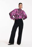 12218 Paulette Crinkle Blouse - Magenta/Black