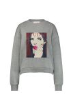 Sweater met face frontprint, ronde hals, lange mouwen en geribde boorden van het merk Studio Anneloes in de kleur grijs.