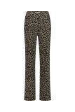 Leopard print broek van het merk Studio anneloes met tailleband met riemlussen en knoop, voor- en achterzakken en wijde pijpen in de kleur latte/black.