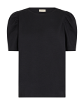 T-Shirt van het merk Freequent met ronde hals en korte pofmouwen in de kleur zwart.