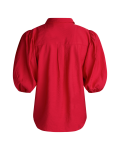 Blouse met korte pofmouwen, traditionele kraag en knoopsluiting in de kleur rood.