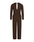 Jumpsuit met aangesloten fit, V-hals en lange mouwen in de kleur chocolate.