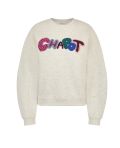 Sweater van het merk Fabienne Chapot met geborduurt logo op de borst in de kleur oatmeal melange.