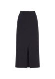 Lange rok van het merk Sisters Point met split aan de voorkant en een deels elastieken tailleband in de kleur navy.